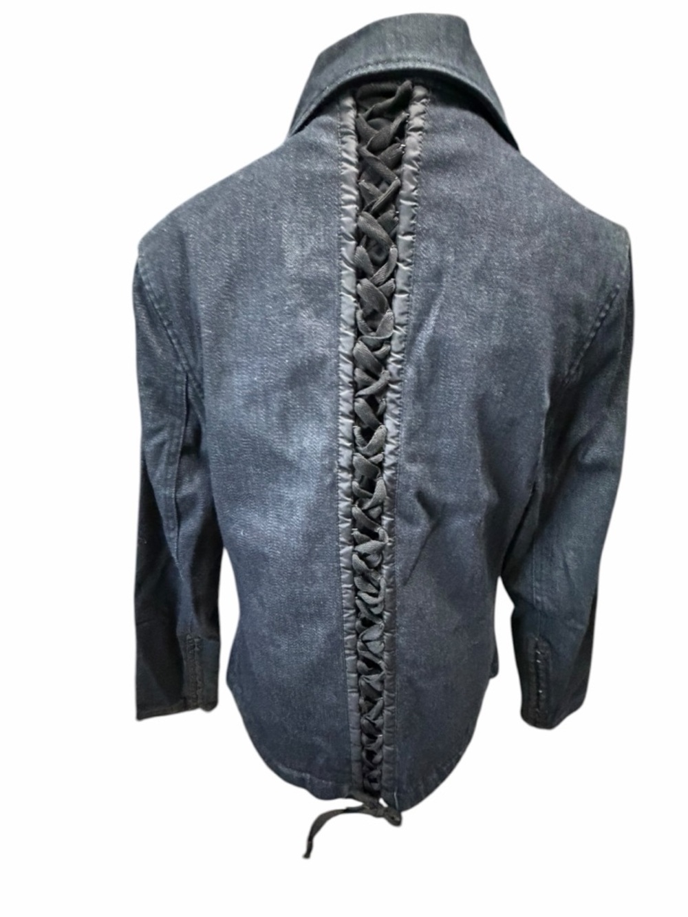 Mariella Burani Woven Trim Dark Denim Jacket Made In Italy - Womens Med - Picture 3 of 15